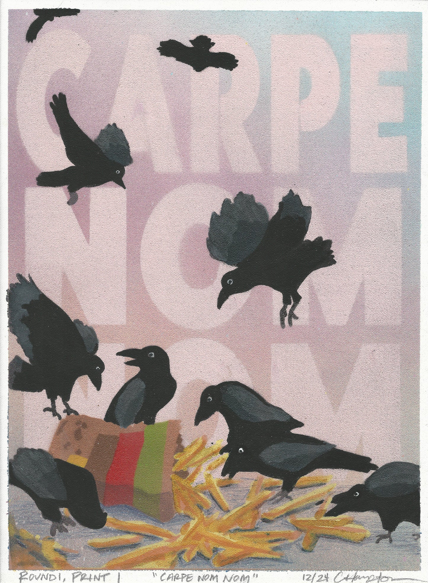 "Carpe Nom Nom" Mixed Media Print, 12"x16"