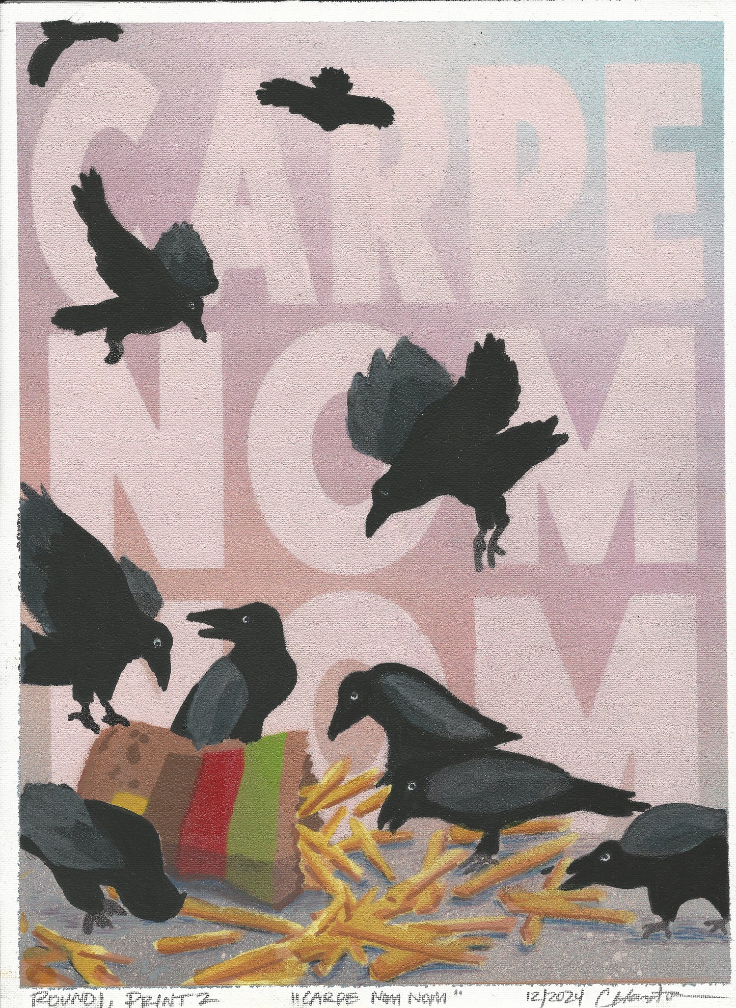 "Carpe Nom Nom" Mixed Media Print, 12"x16"