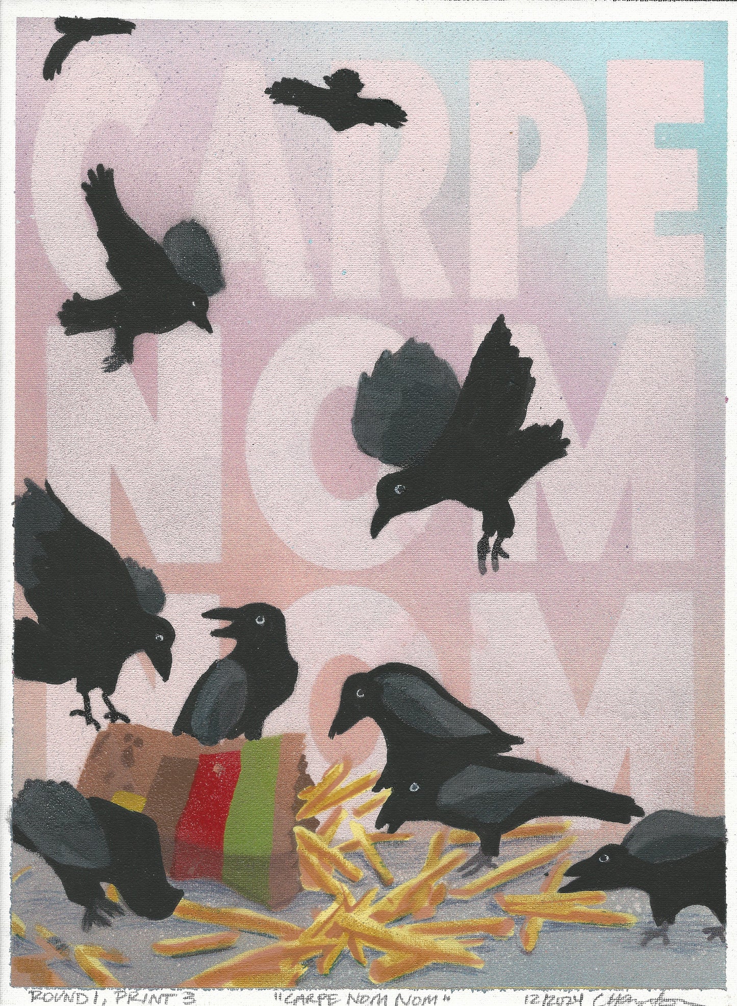 "Carpe Nom Nom" Mixed Media Print, 12"x16"