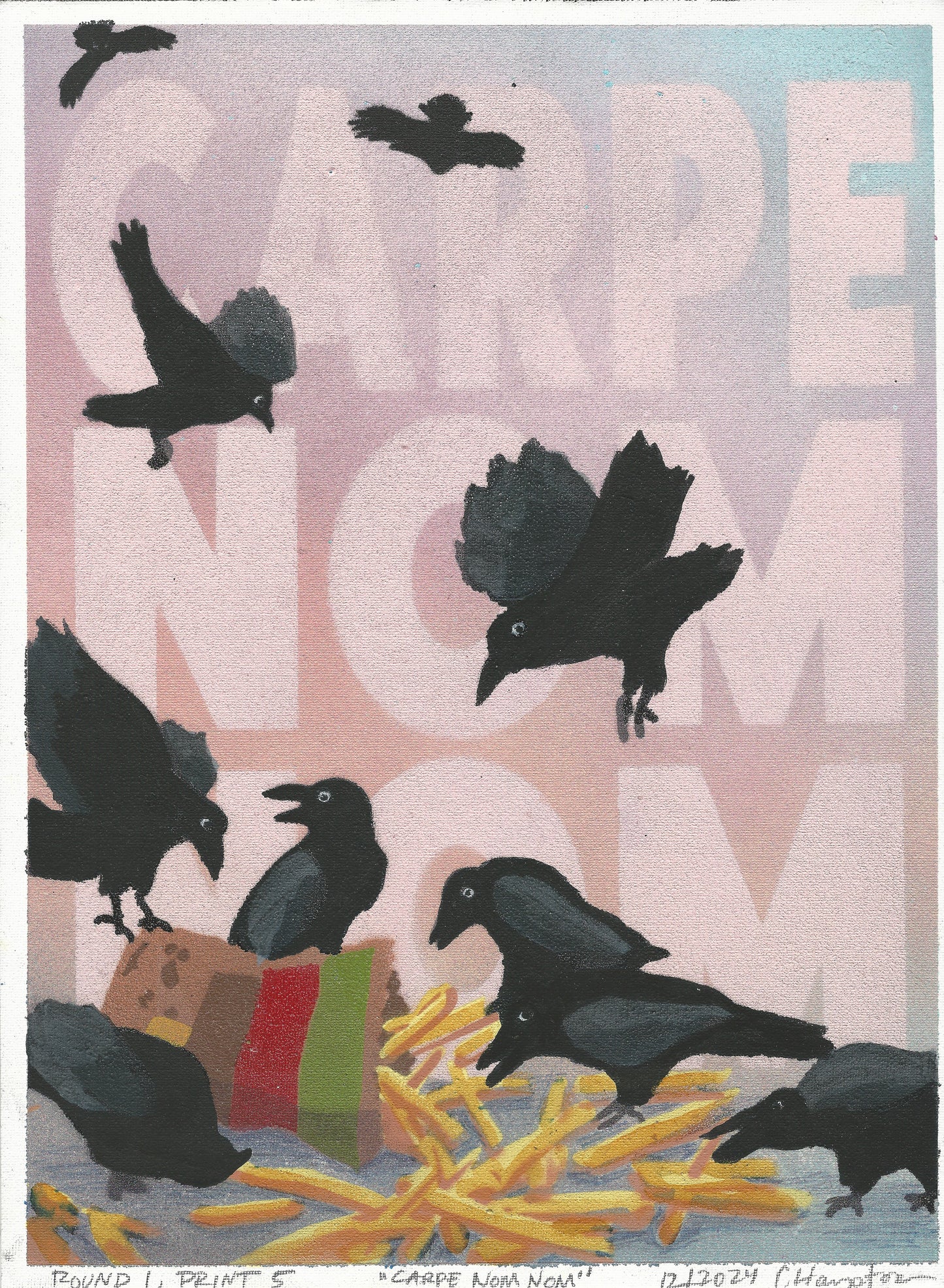 "Carpe Nom Nom" Mixed Media Print, 12"x16"