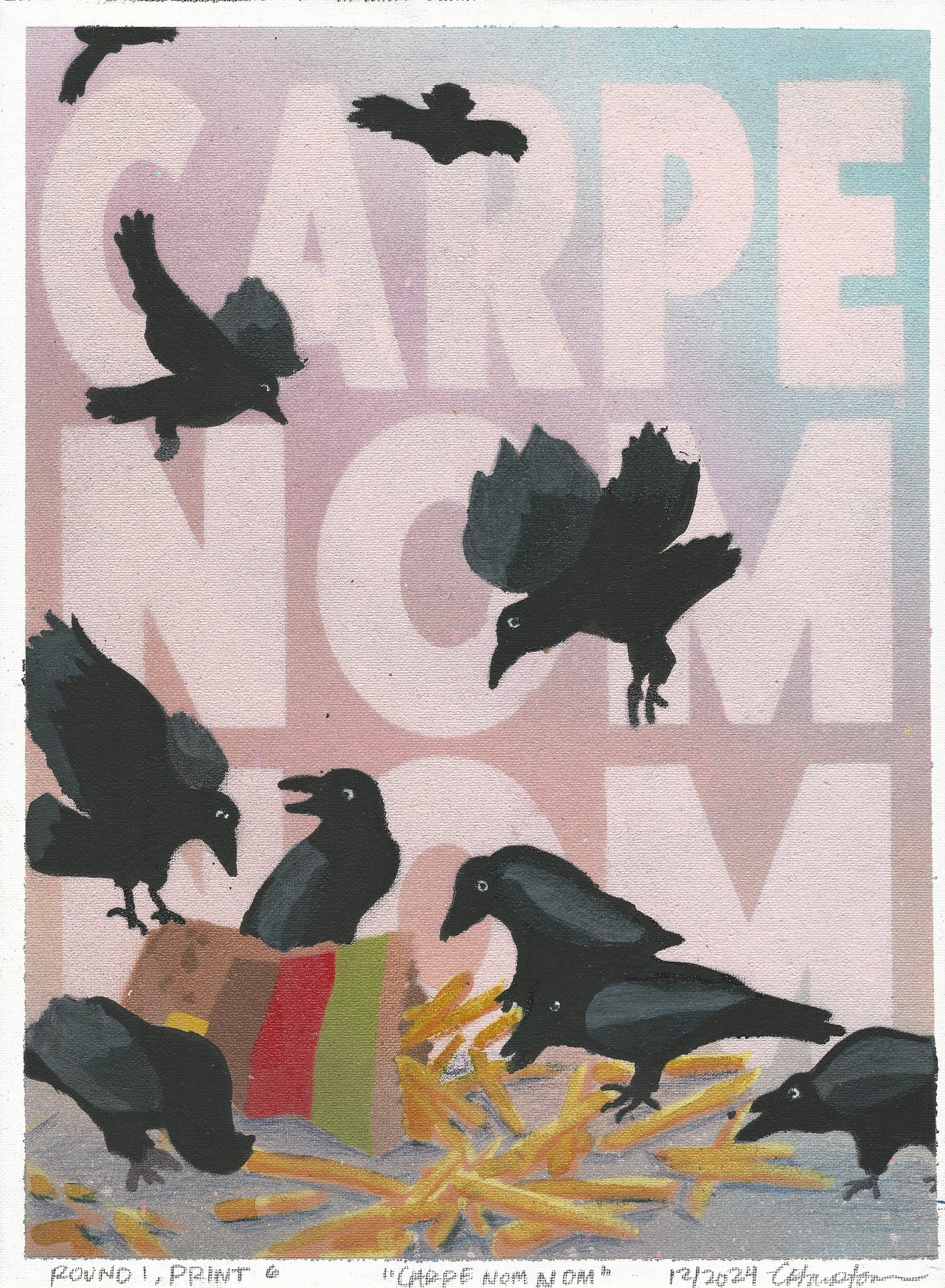 "Carpe Nom Nom" Mixed Media Print, 12"x16"