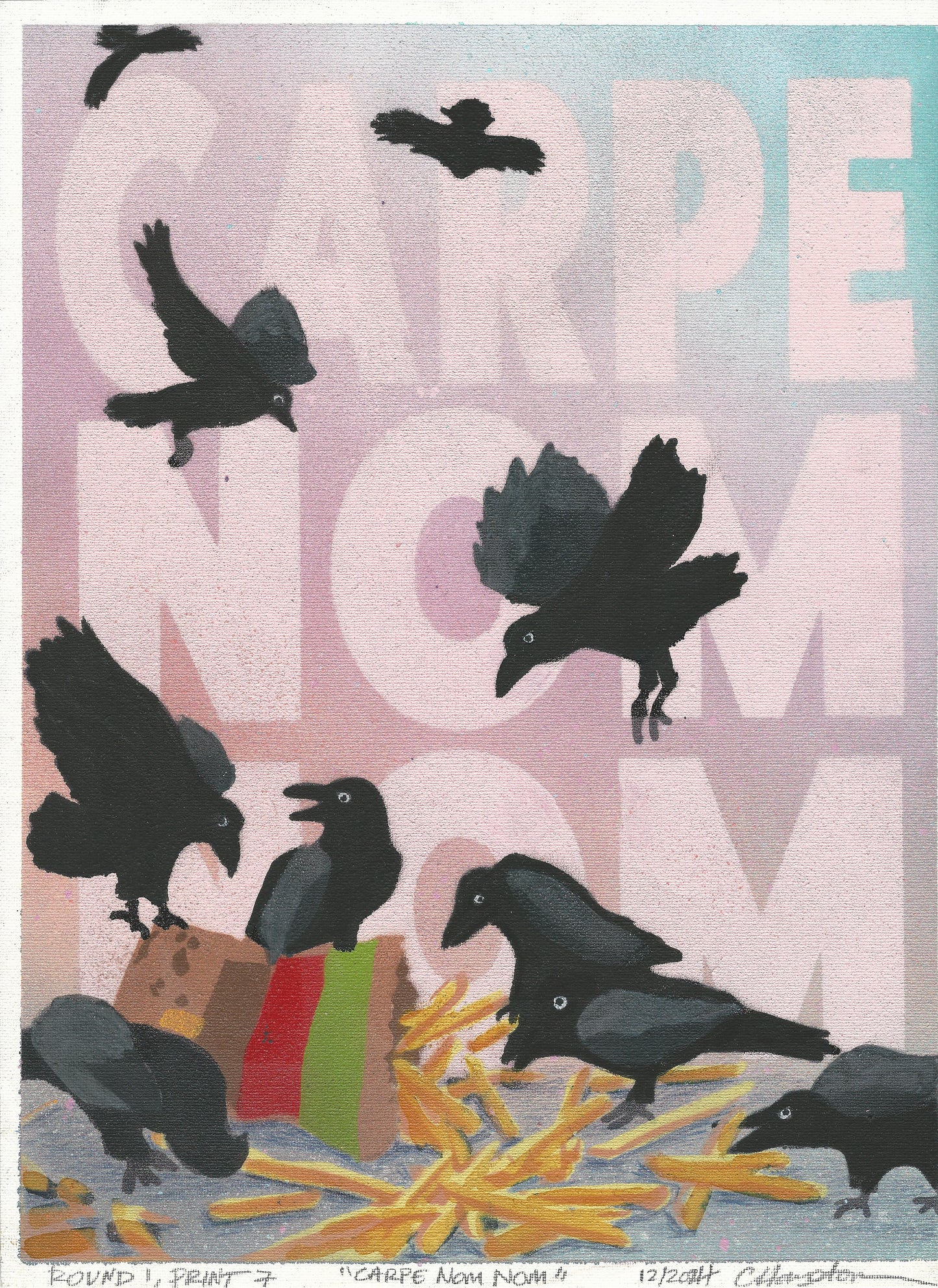 "Carpe Nom Nom" Mixed Media Print, 12"x16"