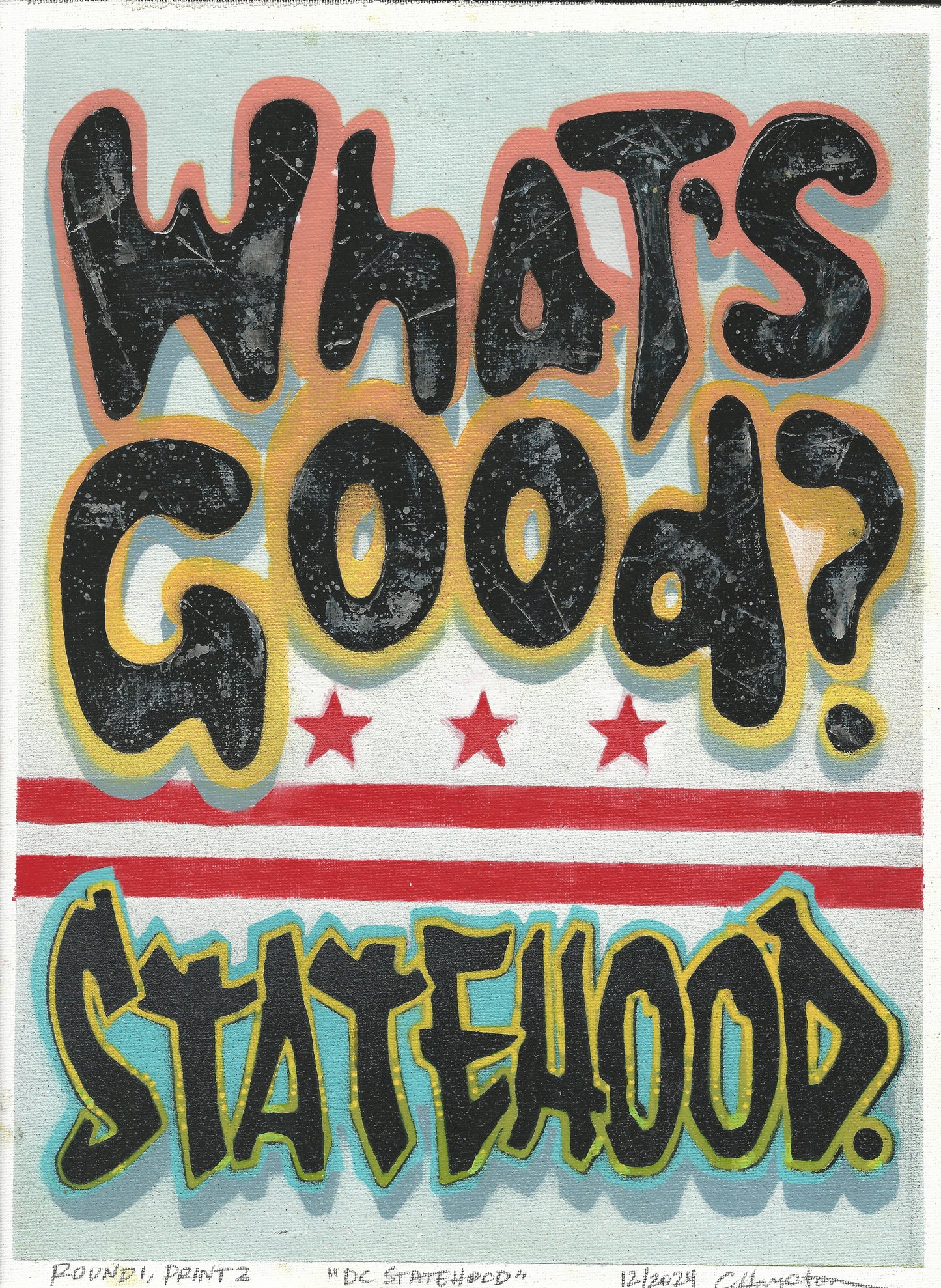 "D.C. Statehood" Mixed Media Print (available in blue and pink), 12"x16"