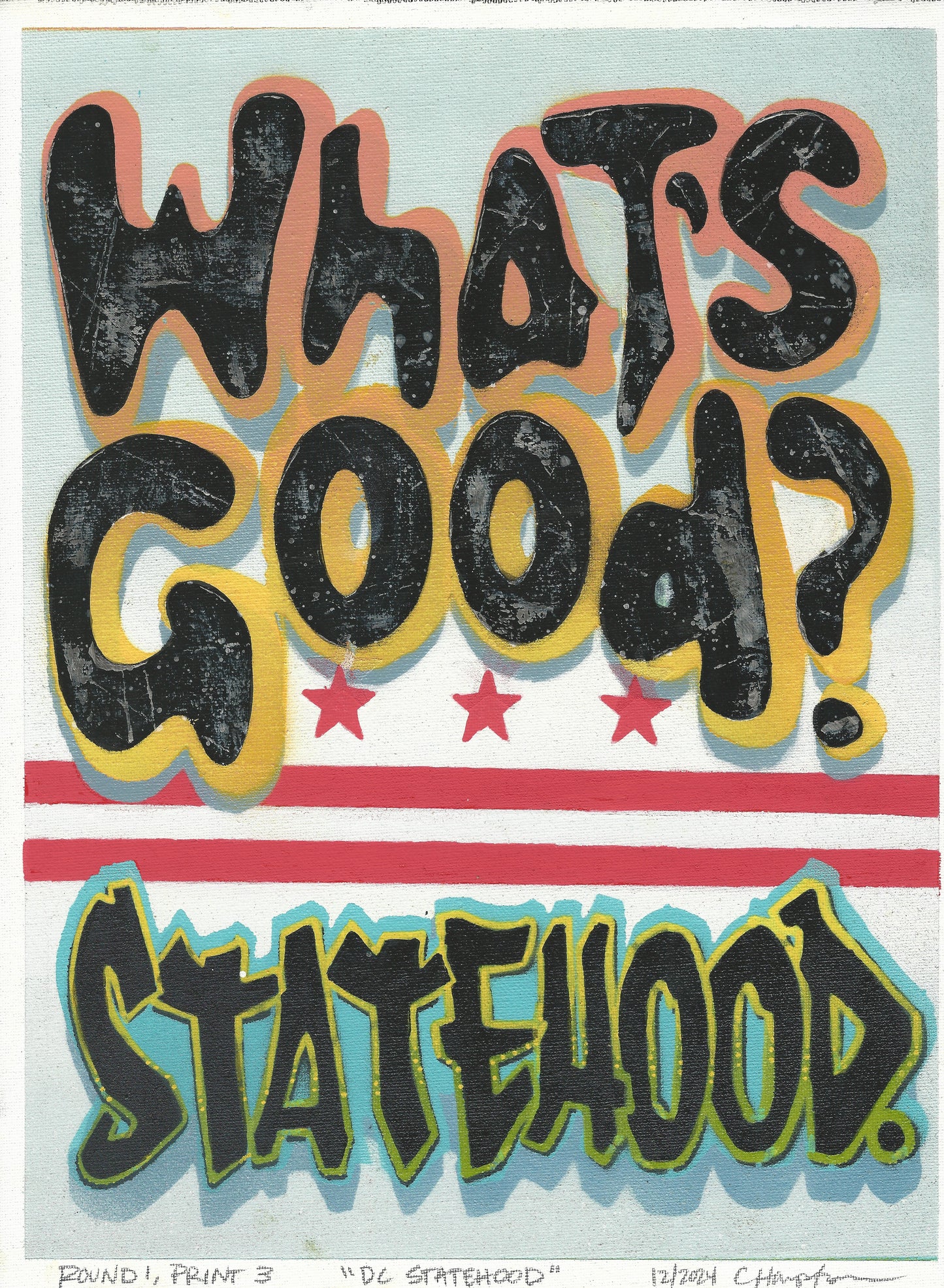 "D.C. Statehood" Mixed Media Print (available in blue and pink), 12"x16"