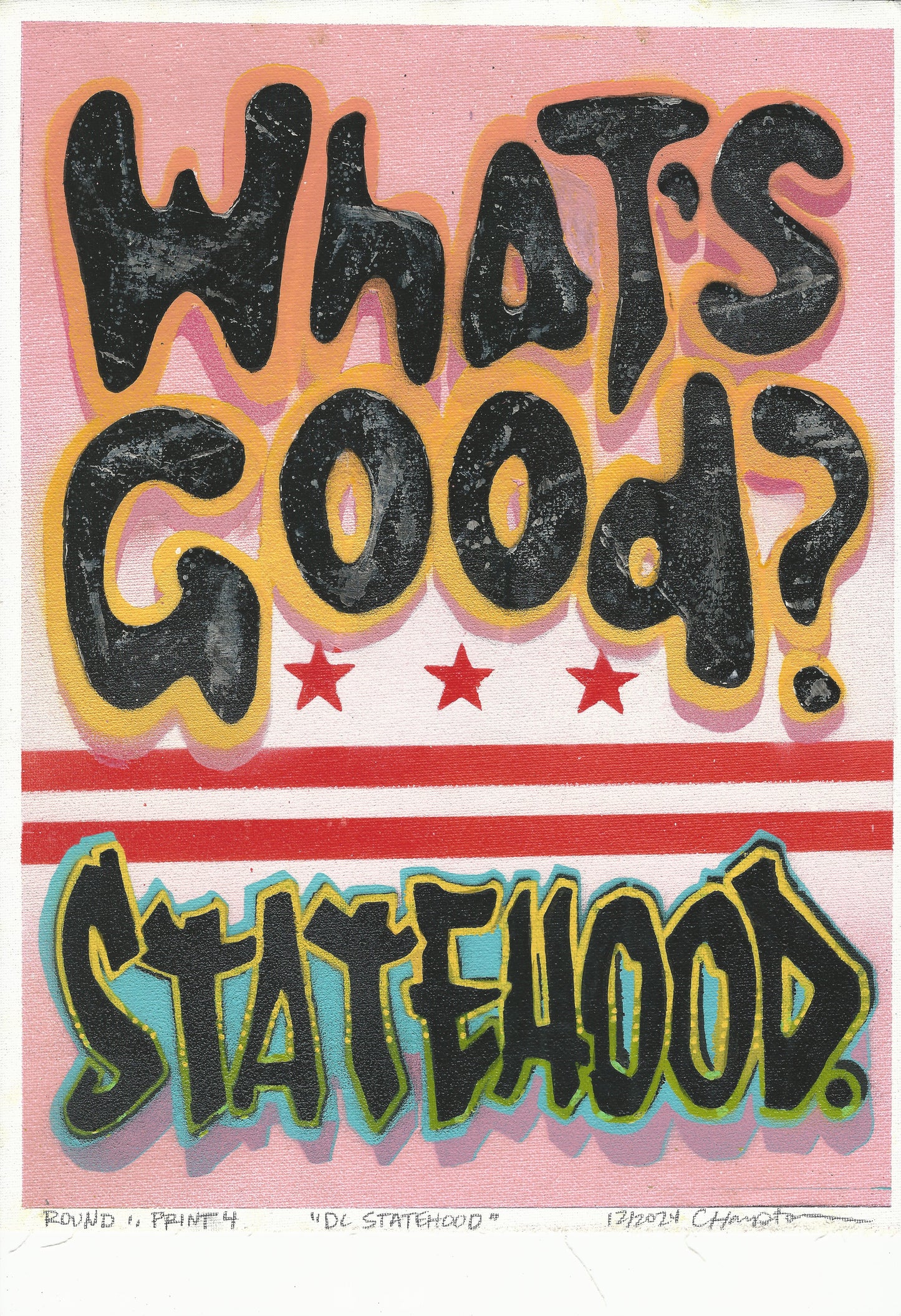 "D.C. Statehood" Mixed Media Print (available in blue and pink), 12"x16"