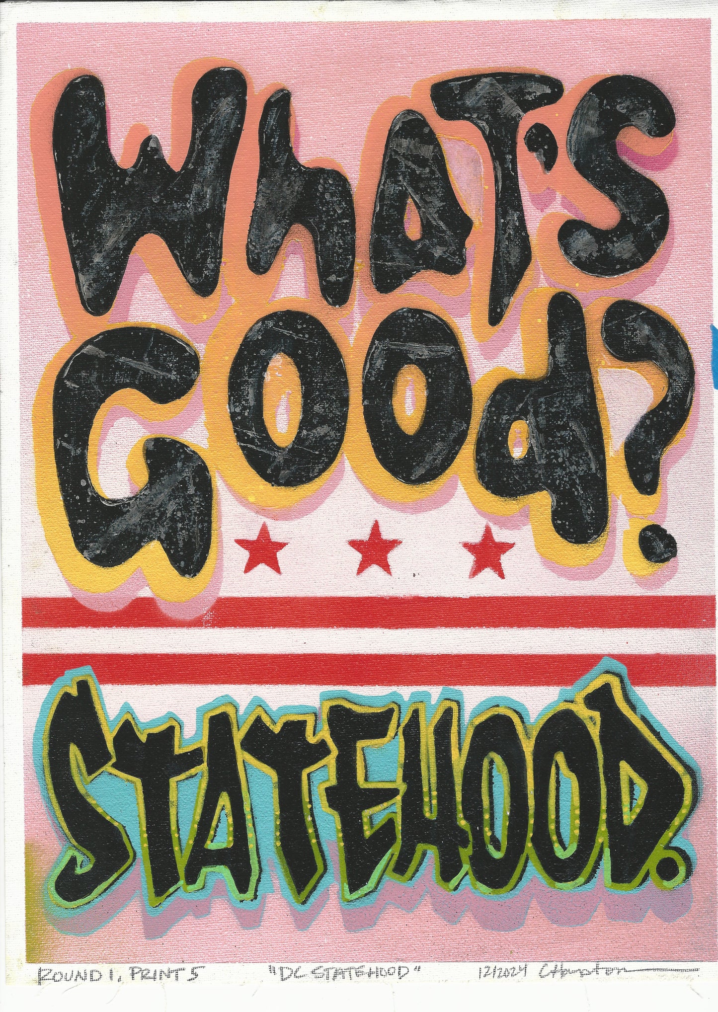 "D.C. Statehood" Mixed Media Print (available in blue and pink), 12"x16"