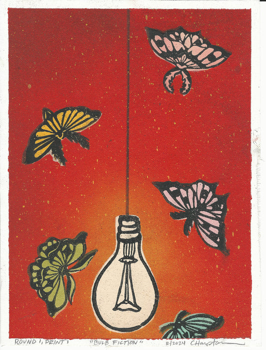 "Bulb Fiction"  Mixed Media Print, 9"x12"