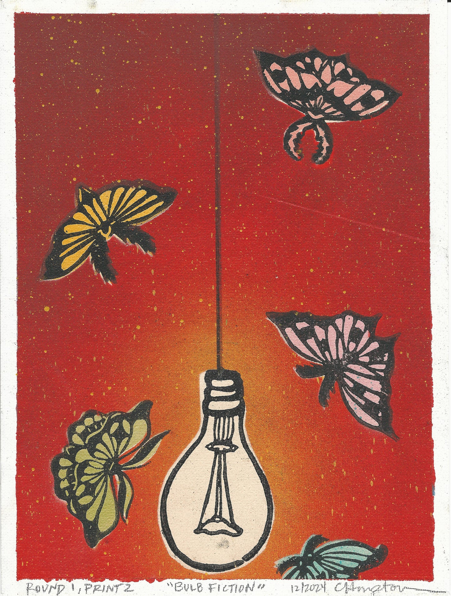 "Bulb Fiction"  Mixed Media Print, 9"x12"