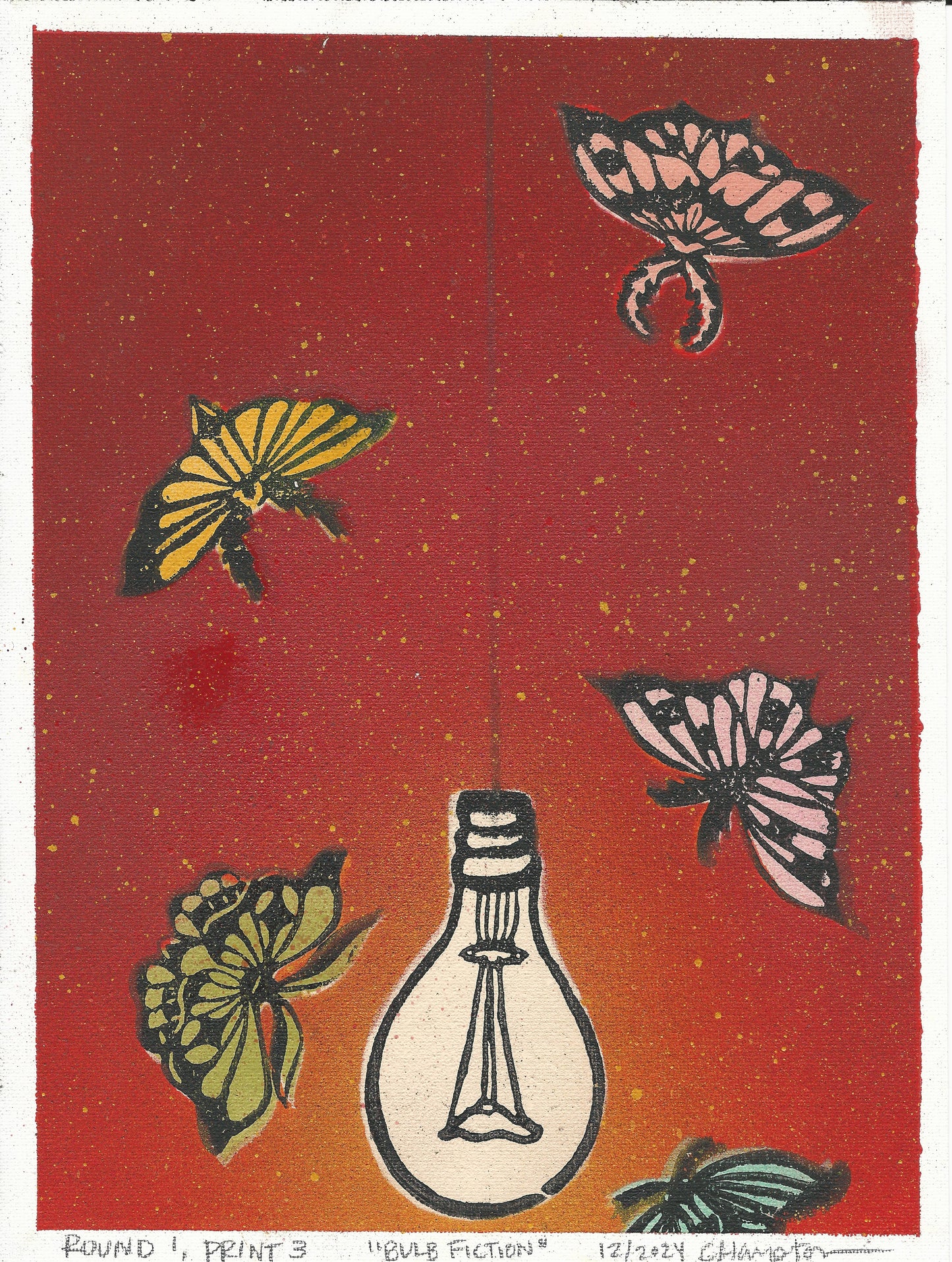 "Bulb Fiction"  Mixed Media Print, 9"x12"