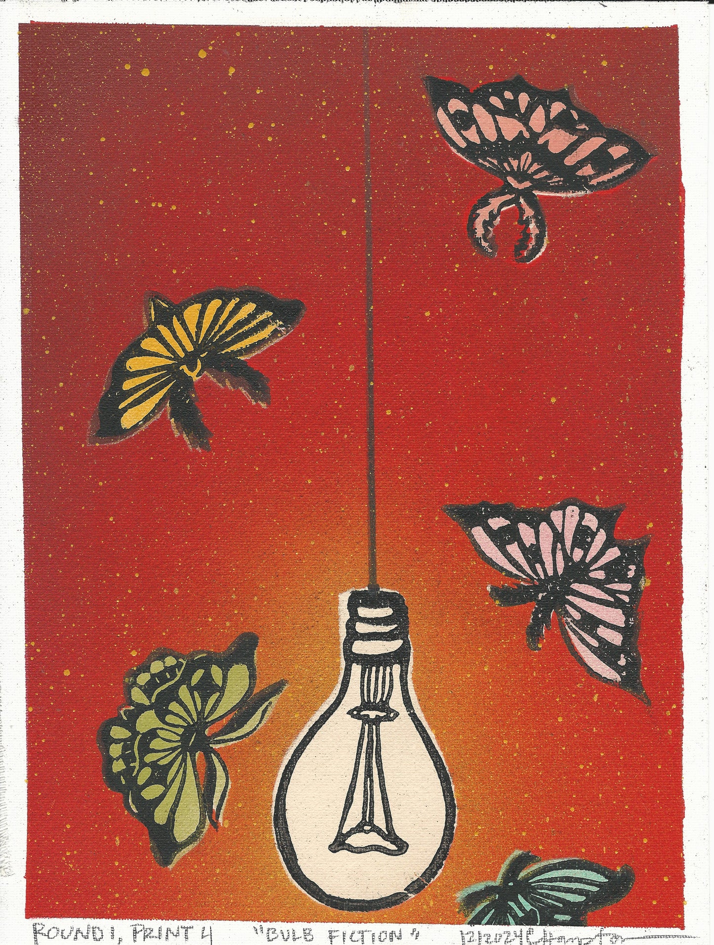 "Bulb Fiction"  Mixed Media Print, 9"x12"