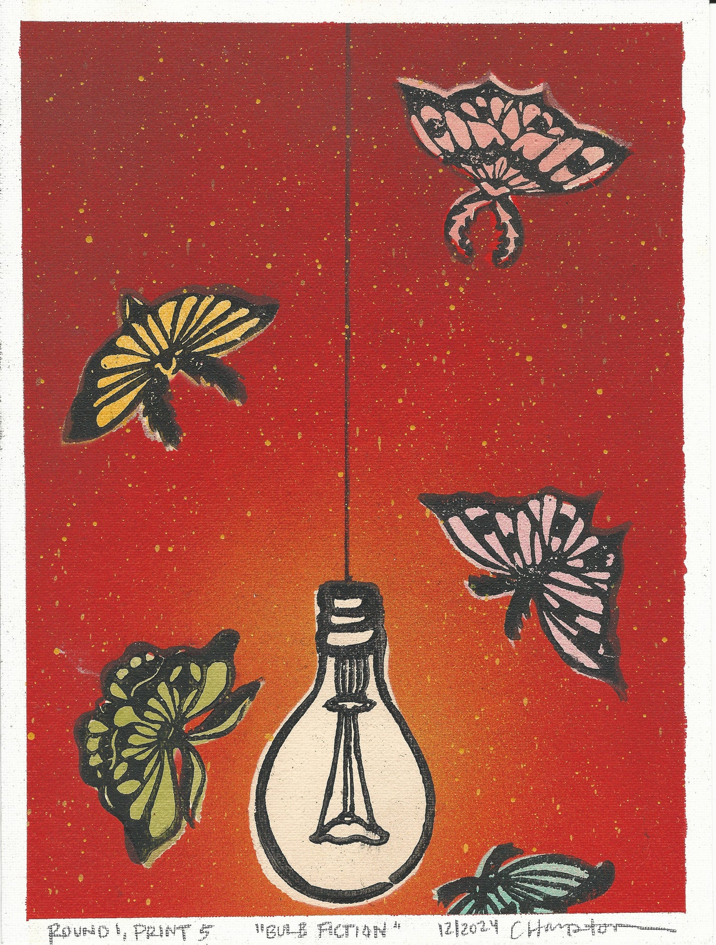 "Bulb Fiction"  Mixed Media Print, 9"x12"