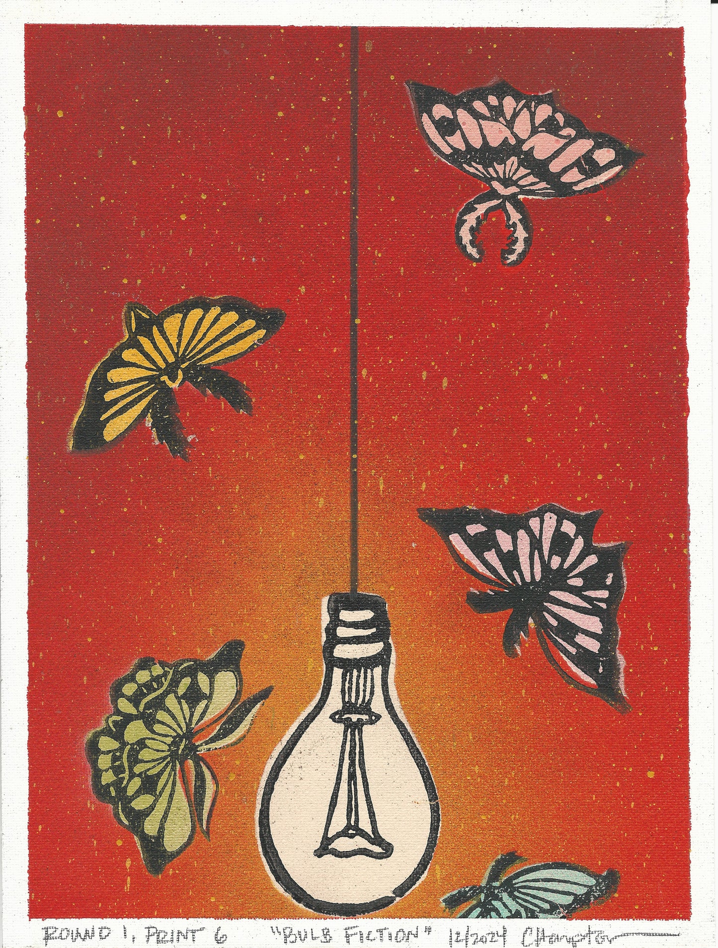 "Bulb Fiction"  Mixed Media Print, 9"x12"